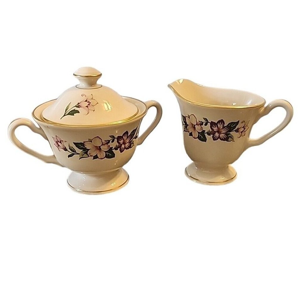 1947 Vtg Pickard China Pamela Creamer and Sugar Set 1059 Made USA Violet Purple